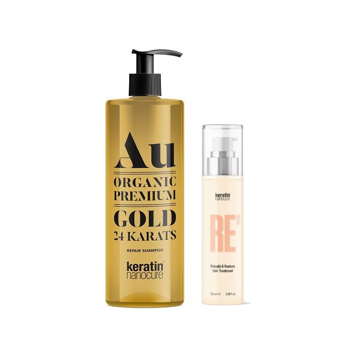 Keratin Nanocure® Au Gold 24ct Shampoo 500ml & Keratin Nanocure® RE12 Rebuild and Restore Hair Treatment 100ml