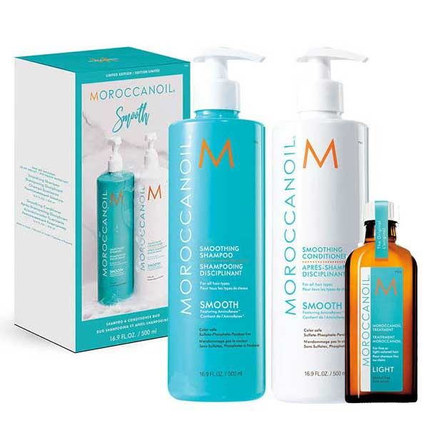 Moroccanoil Smooth Set (Shampoo & Conditioner Duo 500ml, Oil Treatment Light 50ml)