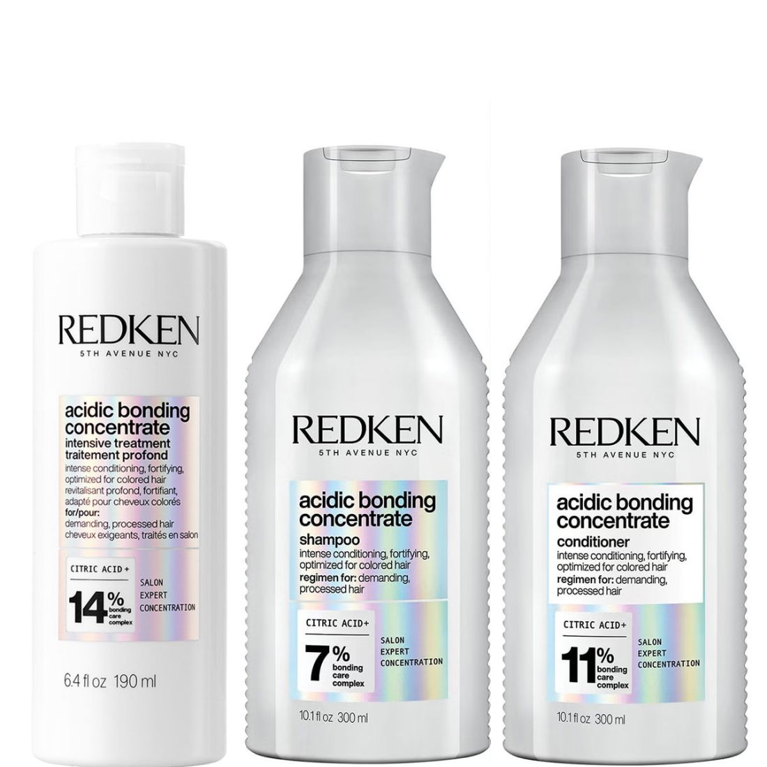 Redken Acidic Bonding Concentrate Trio Set (Shampoo 300ml, Conditioner 300ml & Intensive Treatment 190ml)