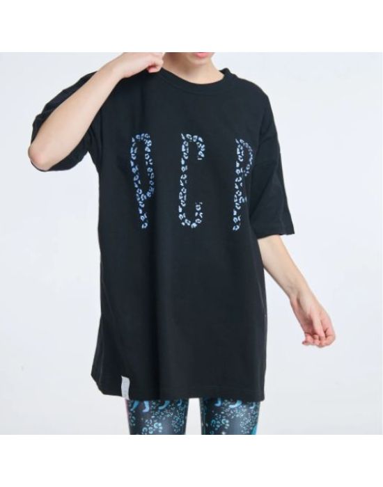 PCP Clothing Woman Short-Sleeve T-Shirt Black with Silk Print Leopard