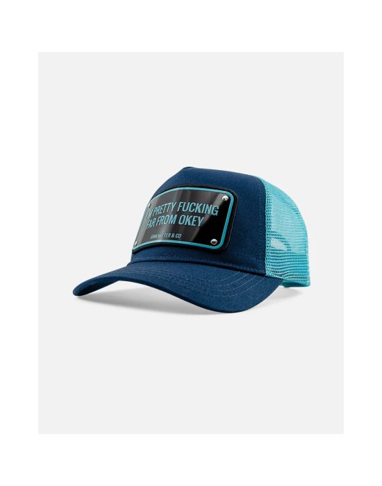 John Hatter & Co Pretty F*ing Far From Okey Μπλε jockey καπέλο με μεταλλικό patch