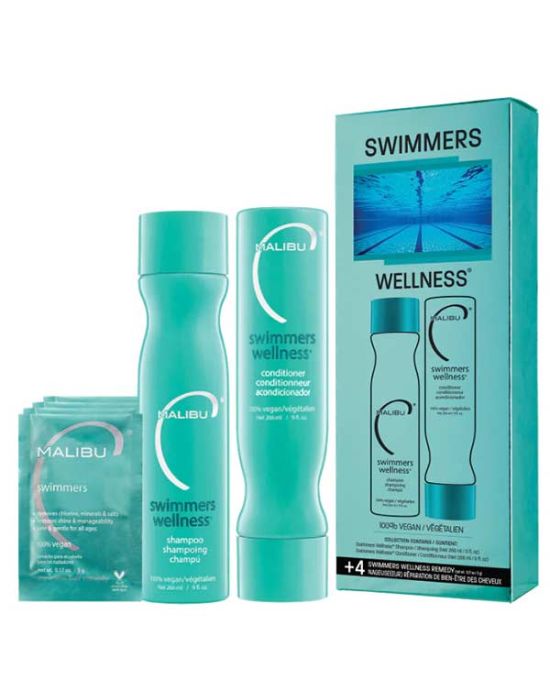 Malibu C Swimmers Wellness Kit (Shampoo 266ml, Conditioner 266ml, Treatment 4x5gr)