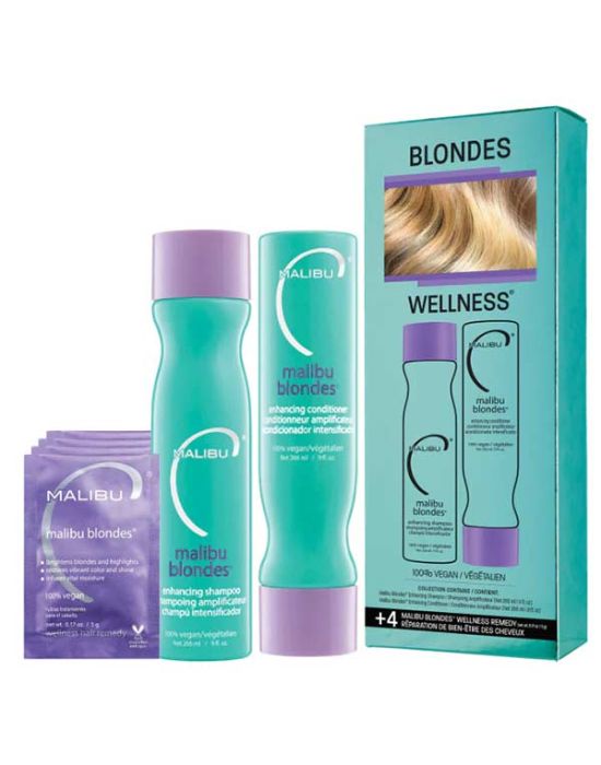Malibu C Blondes Wellness Kit (Shampoo 266ml, Conditioner 266ml, Treatment 4x5gr)
