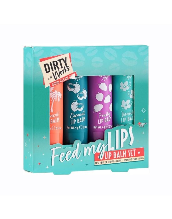 Dirty Works Feed My Lips 4 x 4g Nourishing, Hydrating Lip Salve Tubes Set