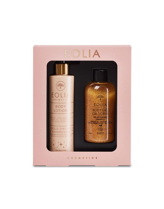 Eolia Cosmetics Gift Box Body Lotion Gold Orchid Shimmer Sunkissed Bronzer & Body Gel Oil Scrub Gold Orchid