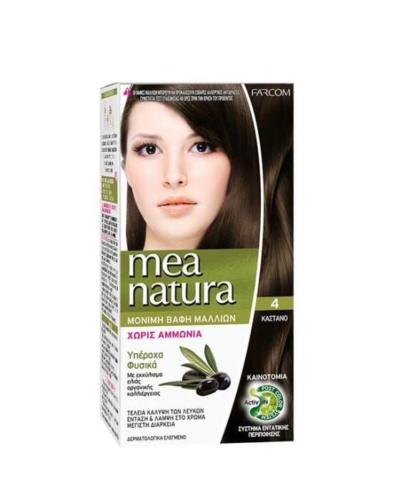 Farcom Mea Natura Permanent Hair Color Cream Ammonia Free 4 Καστανό 60ml
