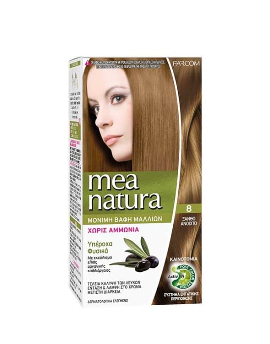 Farcom Mea Natura Permanent Hair Color Cream Ammonia Free 8 Ξανθό Ανοιχτό 60ml