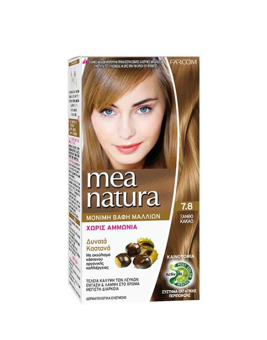 Farcom Mea Natura Permanent Hair Color Cream Ammonia Free 7.8 Ξανθό Κακάο 60ml
