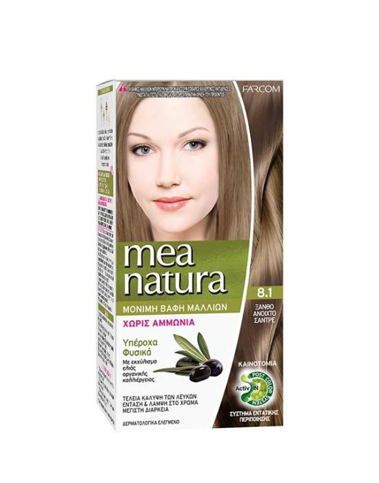 Farcom Mea Natura Permanent Hair Color Cream Ammonia Free 8.1 Ξανθό Ανοιχτό Σαντρέ 60ml