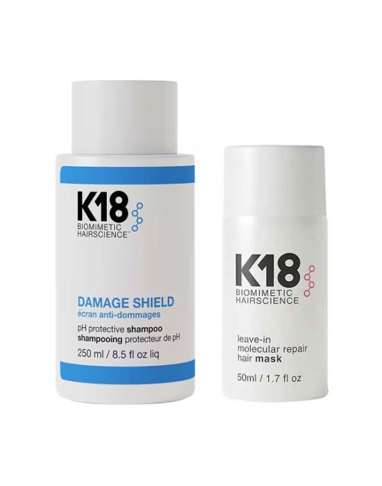 K18 Hair Treatment Set (Damage Shield Protective Shampoo 250ml, Leave-in Molecular Repair Hair Mask 50ml)