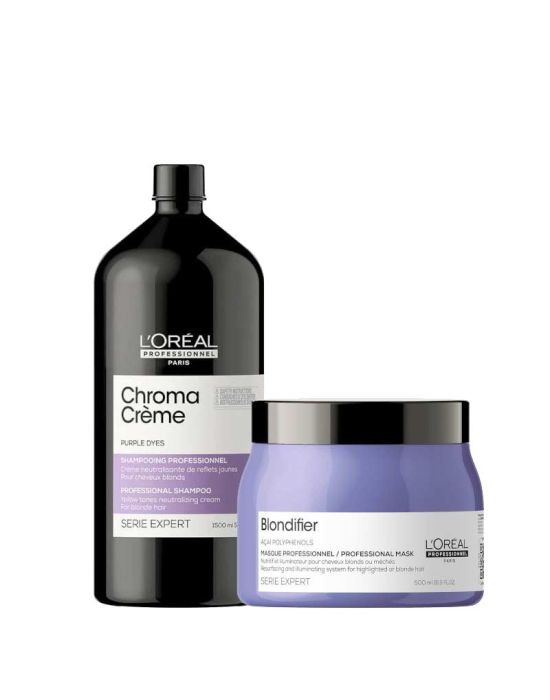 L’Oreal Professionnel Serie Expert Blonde Duo Set (Chroma Creme Purple Dyes Shampoo 1500ml + Mask 500ml)