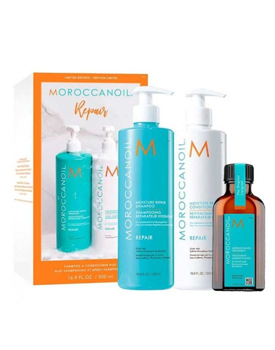 Moroccanoil Repair Set (Shampoo & Conditioner Duo 500ml, Oil Treatment 50ml)