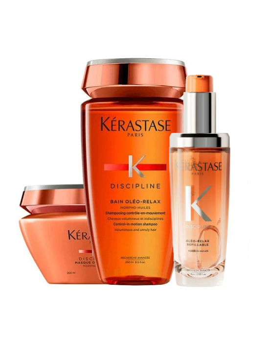 Kérastase Discipline Oleo-Relax Set (Shampoo 250ml,Masque 200ml,Refillable Oil 75ml)