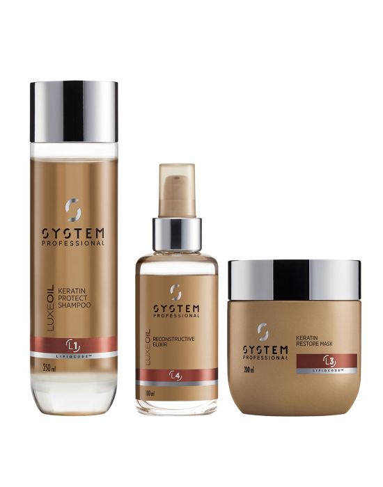 System Professional Fibra LuxeOil Set (Protect Shampoo 250ml, Reconstructive Elixir 100ml, Restore Mask 200ml)